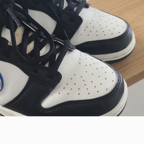 Nike Dunk Low Sneakers Black and White with Blue Swoosh With Crease Guards - Picture 4 of 11